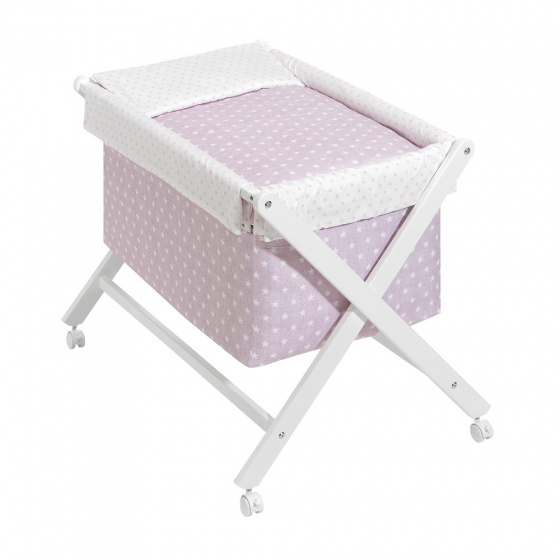 Interbaby kolíska 90 x 55 cm drevo/bavlna ružová/biela 5-dielna