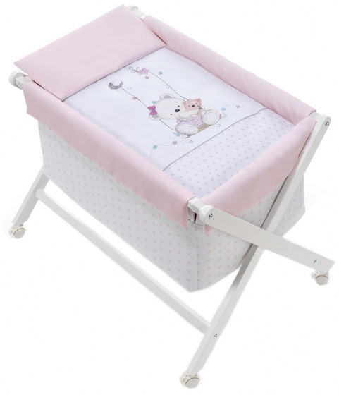 Interbaby kolíska medvedík junior 90 x 72 cm drevo/bavlna biela/ružová