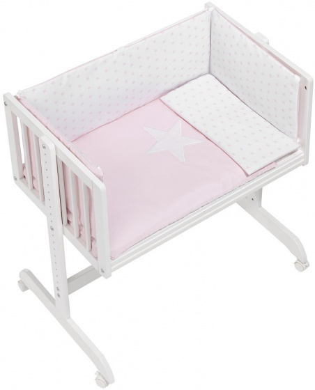 Interbaby wieg/co sleeper Estrella 55 x 85 cm wit/roze 5 delig Interbaby wieg/co sleeper Estrella 55 x 85 cm wit/roze 5 delig