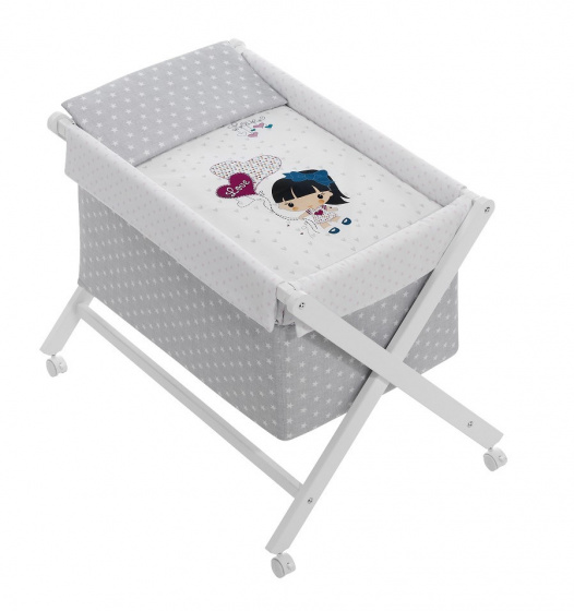 Interbaby kolíska Srdce 90 x 55 cm drevo sivá/biela 5-diel