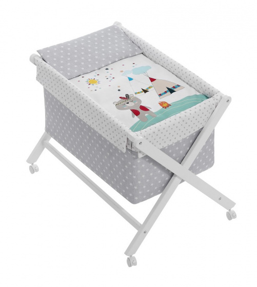 Interbaby kolíska indická 90 x 55 cm drevo sivá/biela 5-diel