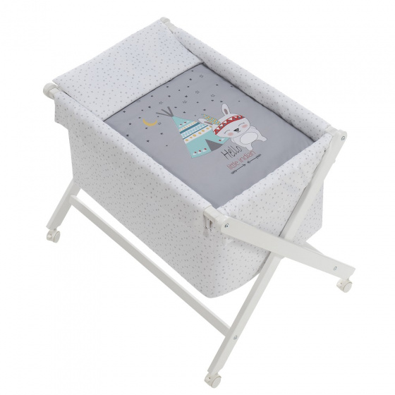 Interbaby kolíska Little Indian 90 x 55 cm drevo sivá/biela