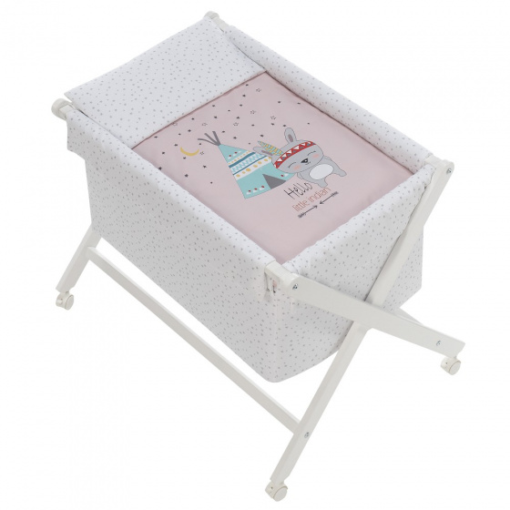 Interbaby kolíska Little Indian 90 x 55 cm drevo ružová/biela