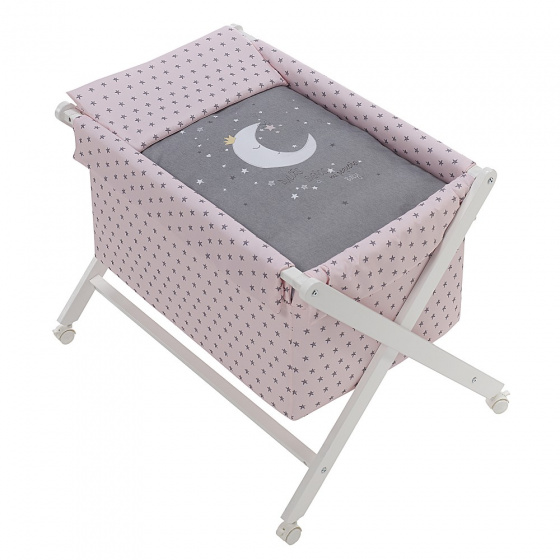 Interbaby kolíska Mesiac 90 x 55 cm drevo ružová/biela 5-dielna