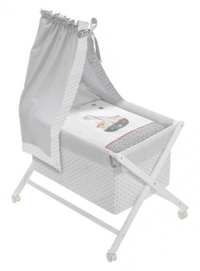 Interbaby kolíska Piraat 90 x 55 cm drevo/bavlna svetlosivá 6-dielna
