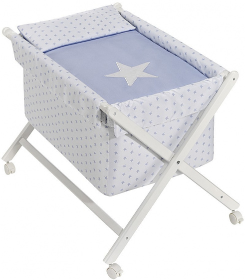Interbaby kolíska star junior 90 x 72 cm drevo/bavlna biela/modrá