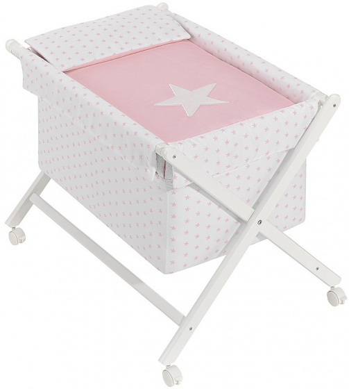 Interbaby kolíska star junior 90 x 72 cm drevo/bavlna biela/ružová