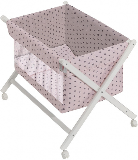 Interbaby kolíska Stars junior 90 x 72 cm drevo/bavlna ružová