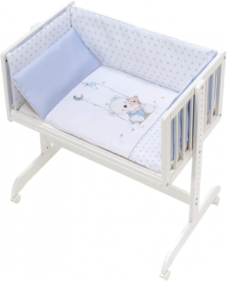 Interbaby kolíska Hojdačka Medvedík 55 x 85 cm drevo bielo/modrá 5-dielna