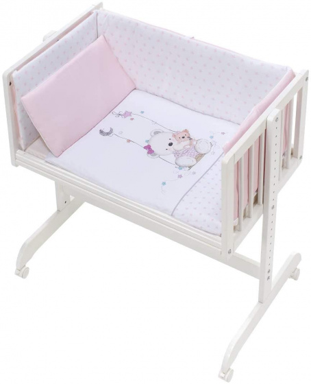 Interbaby kolíska Swing Bear 55 x 85 cm drevo biela/ružová 5 kusov