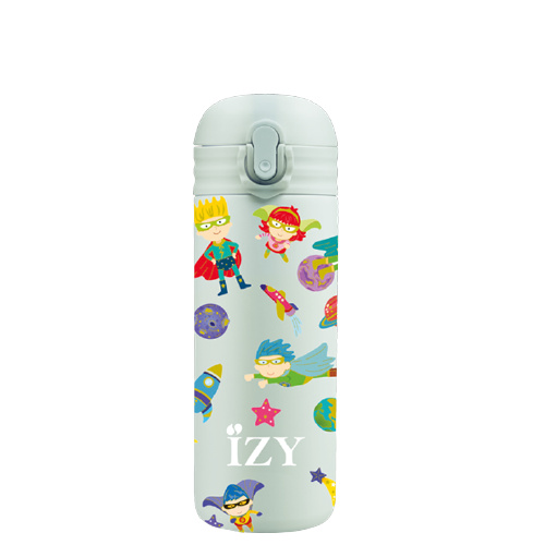 IZY thermosfles met rietje superhero 350 ml rvs groen