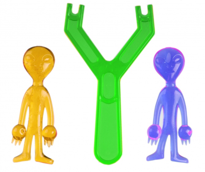 Jonotoys catapult met plak aliën siliconen geel/blauw 2 stuks