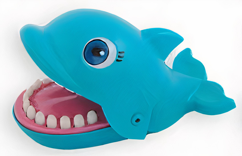 Jonotoys kinderspel bijtende dolfijn junior 20 cm blauw
