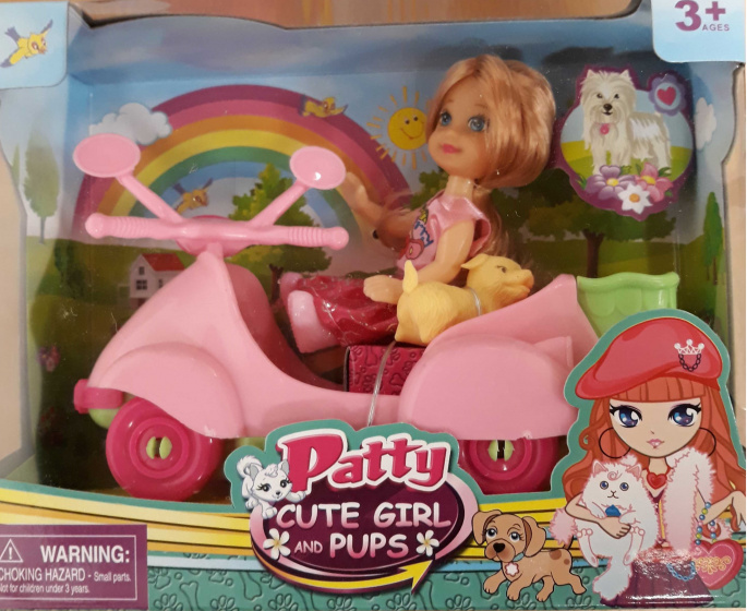 Jonotoys tienerpop patty met scooter meisjes 12 cm roze 3 delig
