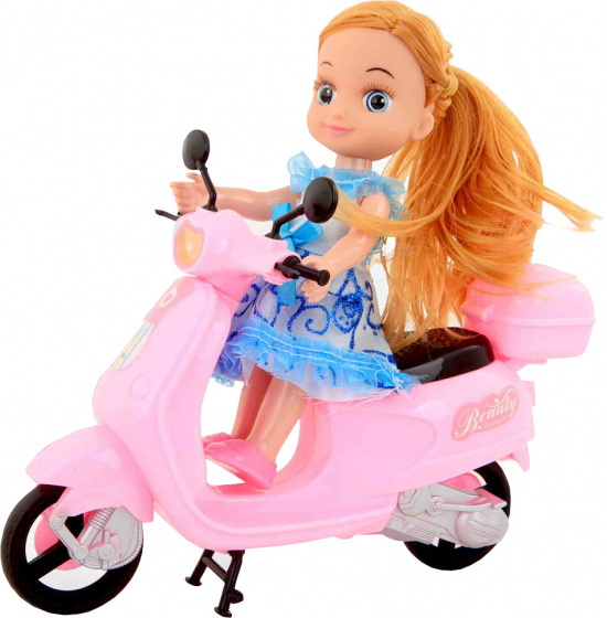 Jonotoys tienerpop beauty motorcycle 22 cm roze/blauw