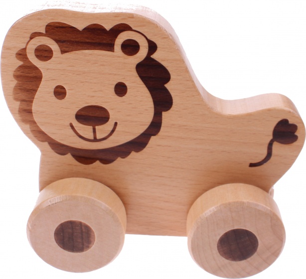 wooden lion on wheels