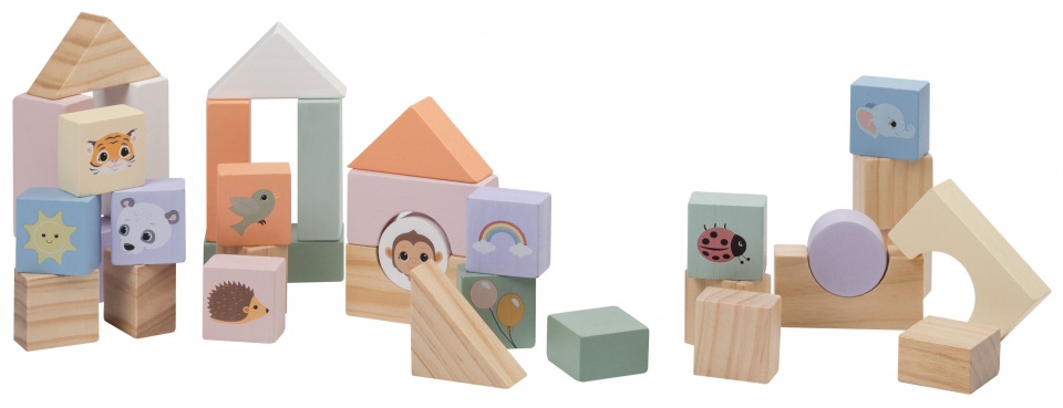 Jouéco loopwagen met blokken The Wildies Family 50 stuks Jouéco loopwagen met blokken The Wildies Family 50 stuks