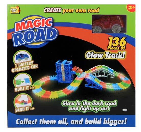 Kids Fun magic road autobaan glow in the dark 136 delig rood
