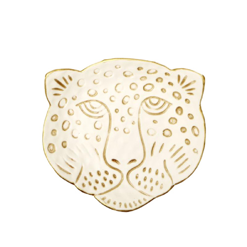 Kikkerland riad Leopard Head 15 cm porcelánová biela/zlatá