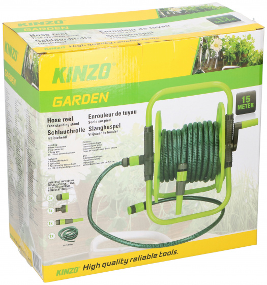 Kinzo tuinslanghaspel 6 accesoires groen 15 m Kinzo tuinslanghaspel 6 accesoires groen 15 m