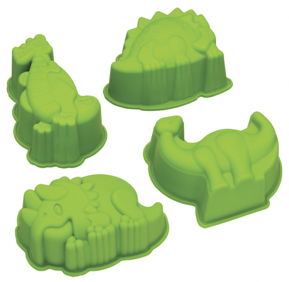 KitchenCraft Forma na pečenie dino 12,5 cm silikónová zelená 4-dielna