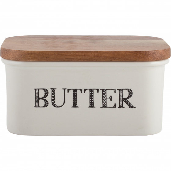 KitchenCraft misa na maslo keramika/drevo 15 x 11 cm slonová kosť