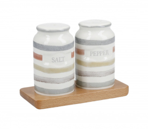 KitchenCraft soľnička a korenička 8 cm keramika/drevo biele 3 dielna sada