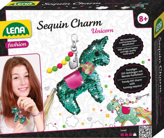 Lena sleutelhangerset unicorn meisjes kunstleer roze 8 delig