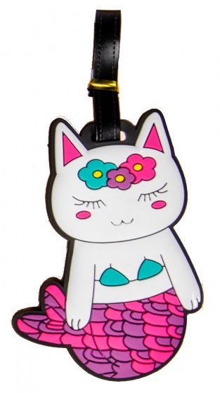 luggage label cat 18 x 8 cm white/pink