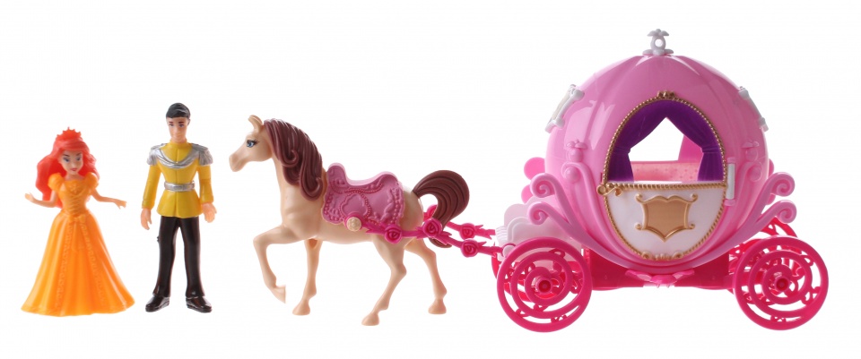 magical pink carriage with prince and princess