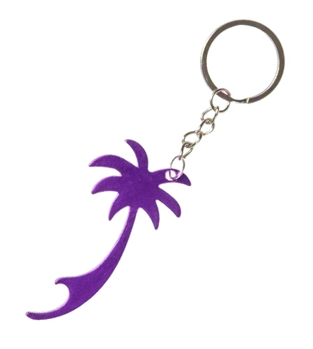 keychain/bottle opener palm tree 7 cm steel purple