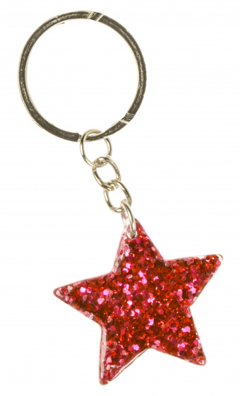 key ring glitter star junior 3.5 cm red