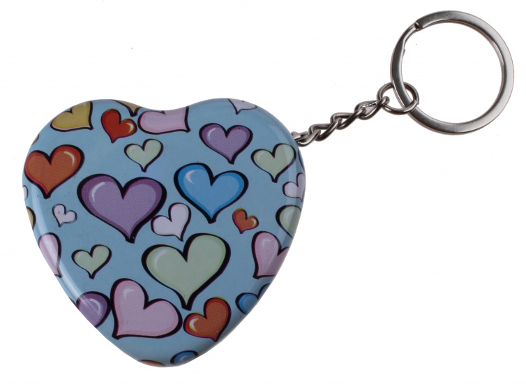 key ring metal box 5 cm hearts blue