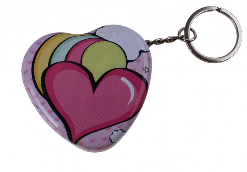 key ring metal box 5 cm hearts pink