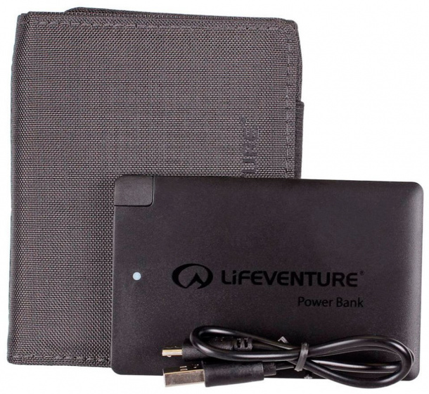 charging wallet with powerbank RFiD grey 3 pieces