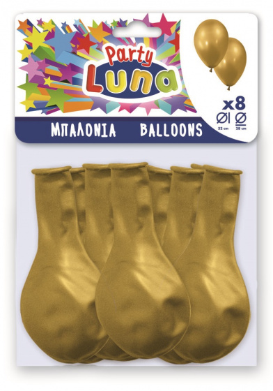 balloons 28 x 32 cm latex gold 8 pieces