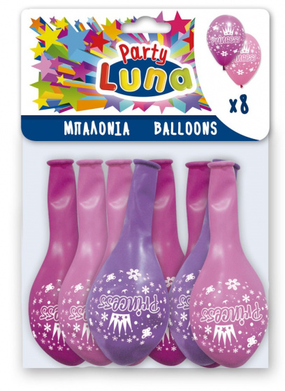 Luna ballonnen prinses 28 x 32 cm latex roze 8 stuks
