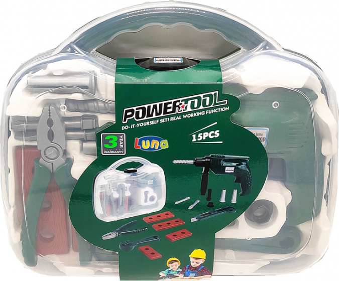 Luna gereedschapskoffer powertool junior 32,5 cm groen 15 delig