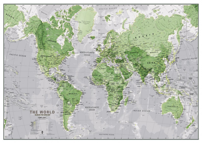 Maps International mapa sveta Žiariace v tme 84 cm papierová zelená