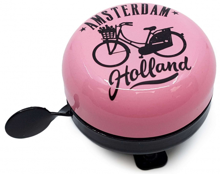 Matix fietsbel amsterdam holland 58 mm staal roze/zwart
