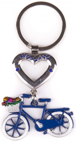 Matix sleutelhanger holland fiets 6 cm staal blauw/zilver