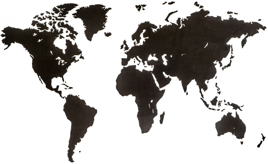 MiMi Innovations nástenná dekorácia mapa sveta 180 x 108 cm čierne drevo