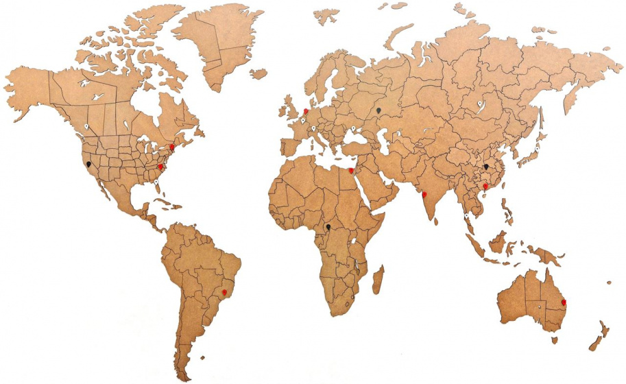 MiMi Innovations nástenná dekorácia mapa sveta puzzle 150 x 90 cm číre drevo