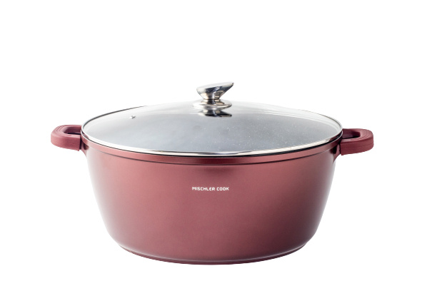 Mischler Cook kookpan 44 cm aluminium/glas 23 liter bordeaux 2 delig Mischler Cook kookpan 44 cm aluminium/glas 23 liter bordeaux 2 delig