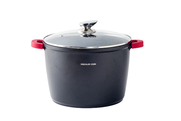 Mischler Cook kookpan 10,9 liter aluminium/glas 28 cm zwart 2 delig Mischler Cook kookpan 10,9 liter aluminium/glas 28 cm zwart 2 delig