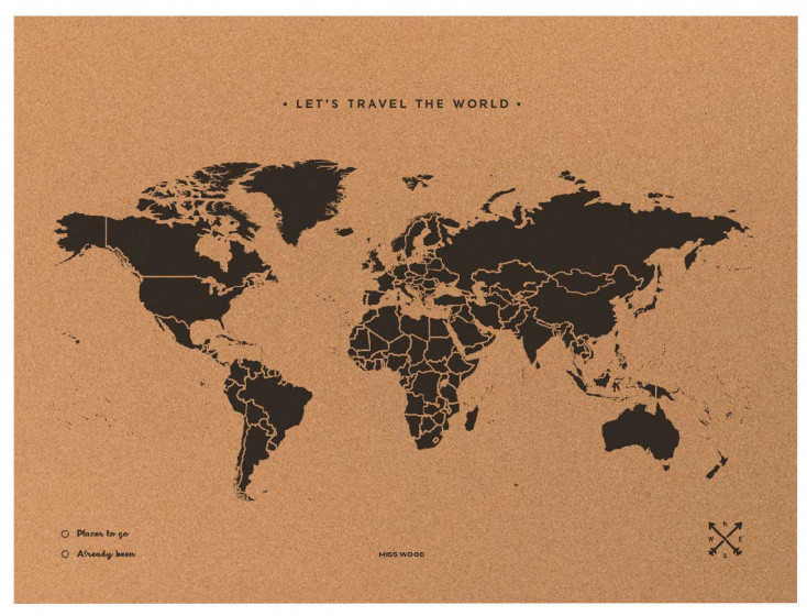 Miss Wood mapa sveta korok 90 x 60 cm čierna