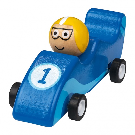 wooden racing car 11.5 cm blue