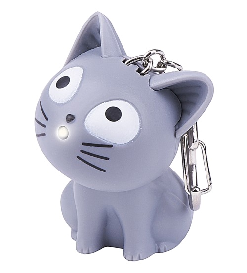 Moses sleutelhanger kat met licht en geluid 5,5 cm grijs