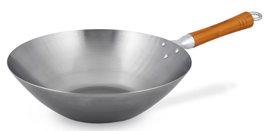 Ken Hom wokpan 32 cm staal/hout zilver/bruin Ken Hom wokpan 32 cm staal/hout zilver/bruin