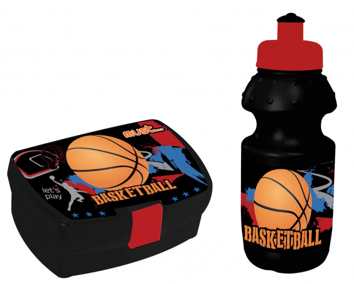 Must obedová súprava 350 ml Basketbalová chlapčenská čierno/červená 2-diel